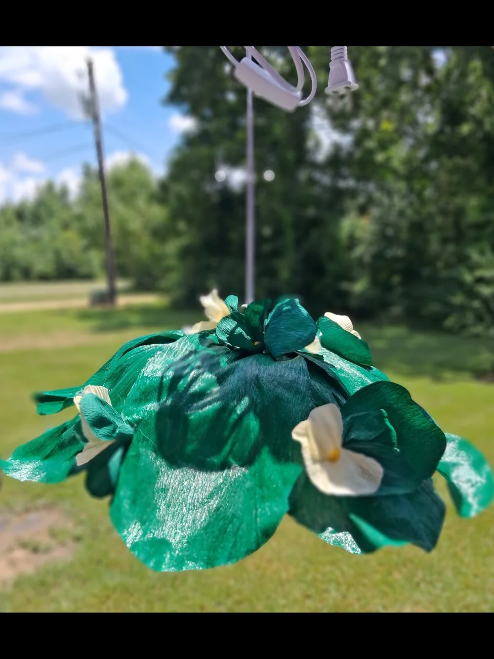 Italian Crepe Paper Tree/Leaf Hanging Lamp with Cream Flowers